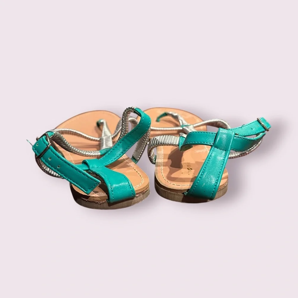 Women’s Promise Teal and Silver Metallic Strappy Toe-Loop Sandals Size 9 - Picture 6 of 9